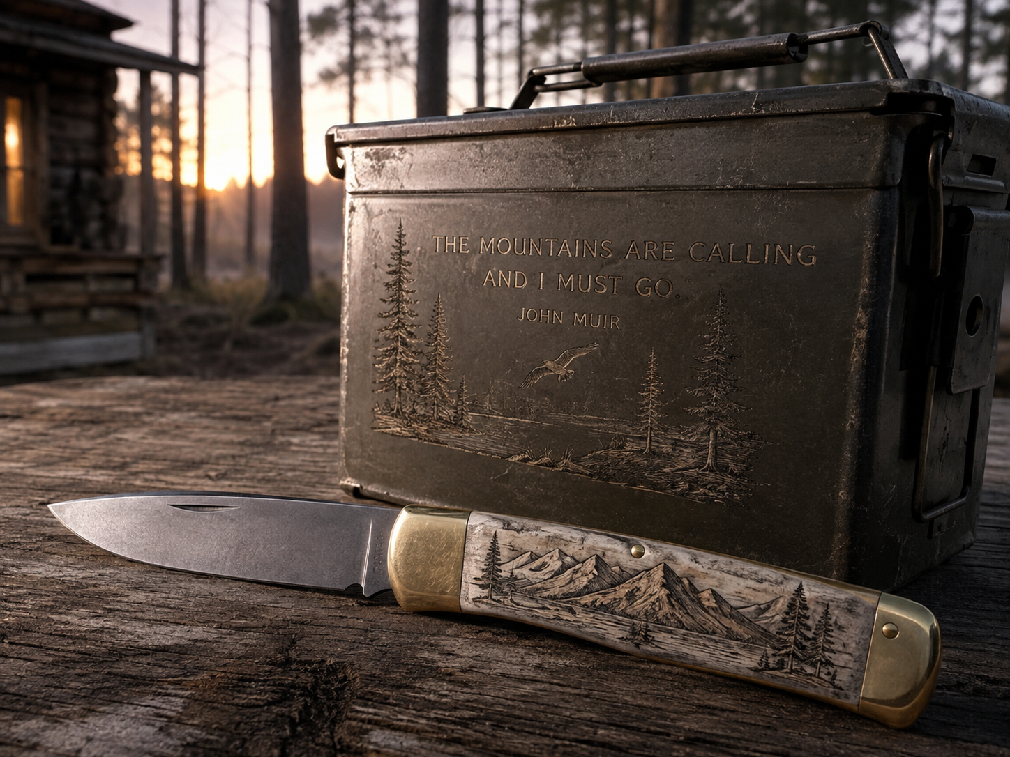 Close-up product shot on a weathered wooden table at dawn